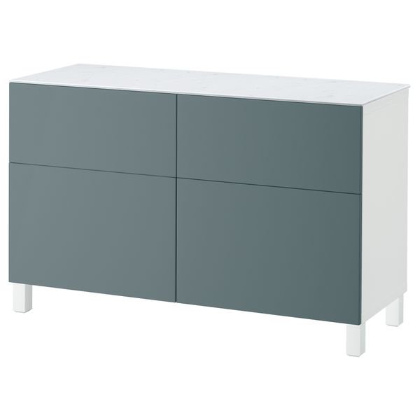 Комбинация для хранения с дверцами, ящиками БЕСТО, белый, Вальвикен серо-бирюзовый (120x42x74 см) - фото 1