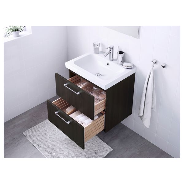 Шкаф для раковины с 2 ящиками ГОДМОРГОН / ОДЕНСВИК, черно-коричневый (60x49x64 см) - фото 3