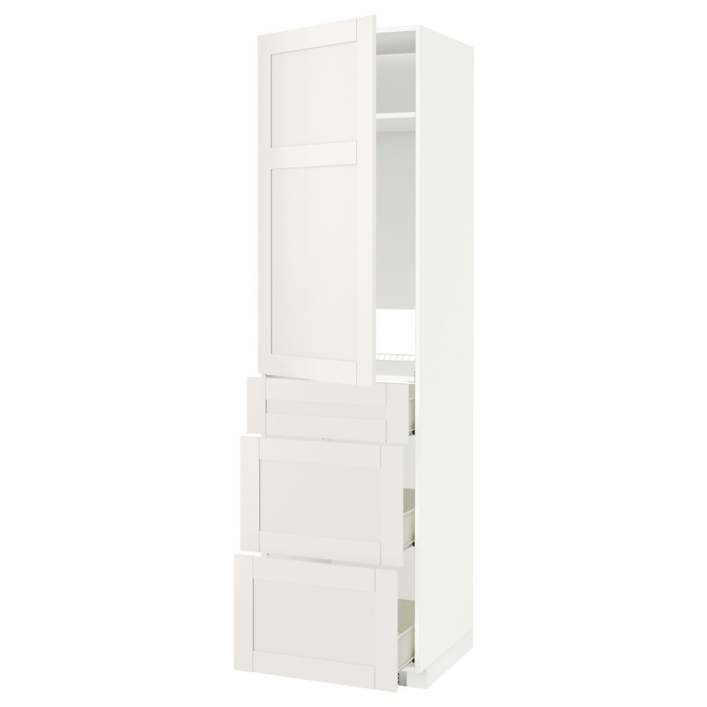 Высокий шкаф для холодильника, с дверцами, 3 ящика МЕТОД / ФОРВАРА, белый, Сэведаль белый (60x60x220 см) - схема-чертеж с размерами