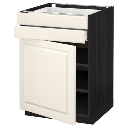 Напольный шкаф с дверцей, 2 ящиками МЕТОД / МАКСИМЕРА, черный, Будбин белый с оттенком