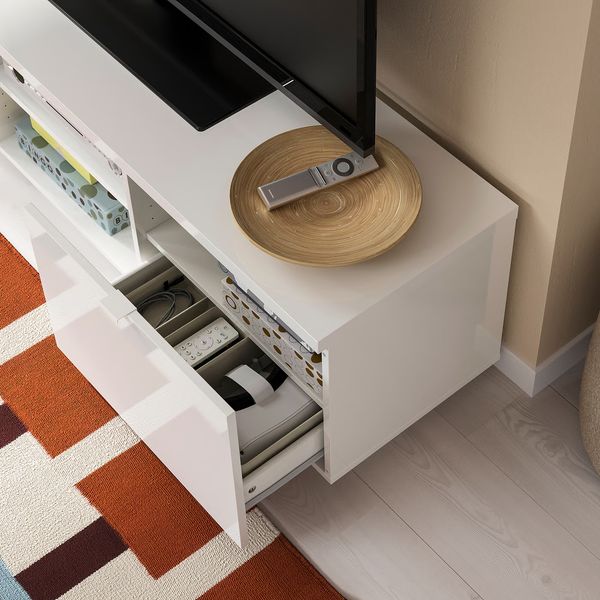 BYÅS Тумба под ТВ - глянцевый белый 160x42x45 см - фото 3