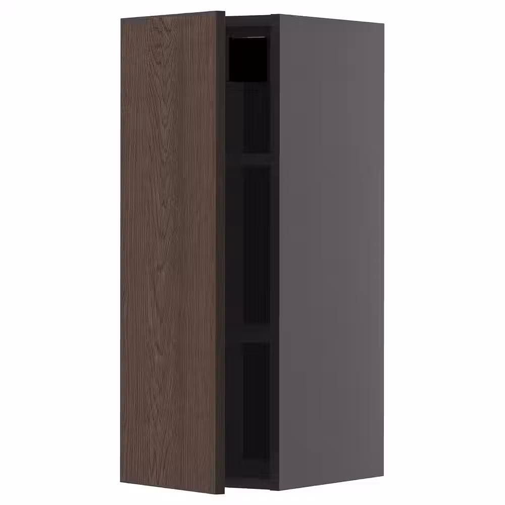 METOD Навесной шкаф с полками - черно-серый/Sinarp коричневый 30x80 см - фото 1