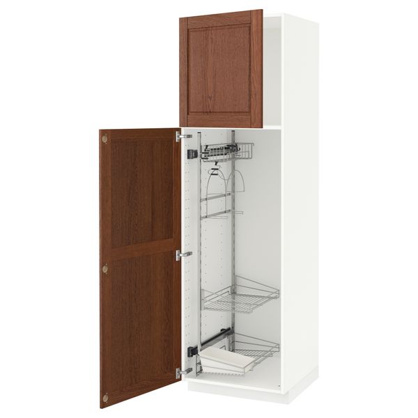 Высокий шкаф с отделением для аксессуаров, для уборки МЕТОД, белый, Филипстад коричневый - схема-чертеж с размерами