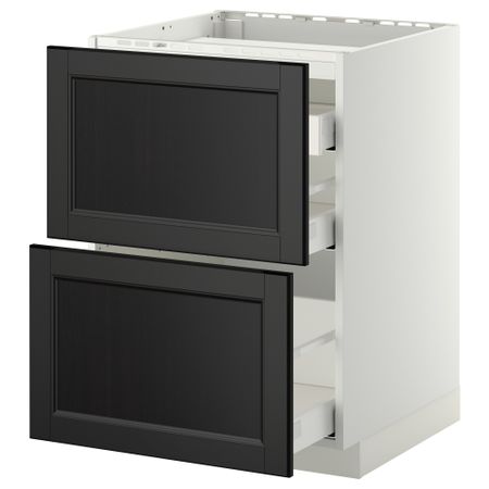 Напольный шкаф, 2 фронтальных панели, 3 ящика МЕТОД / МАКСИМЕРА, белый, Лаксарби черно-коричневый