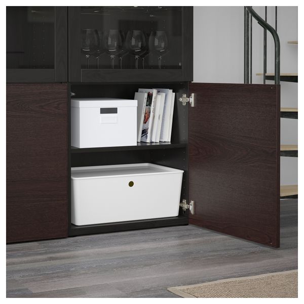 Комбинация для хранения со стеклянными дверцами БЕСТО, черно-коричневый, Инвикен черно-коричневый прозрачное стекло (120x40x192 - схема-чертеж с размерами