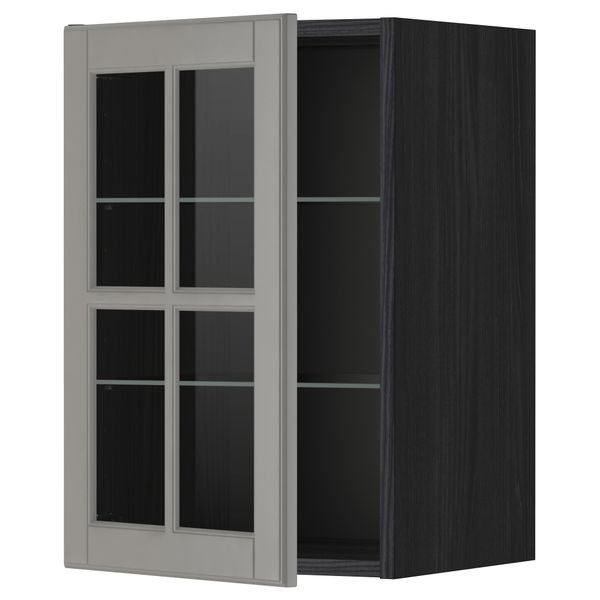 Навесной шкаф с полками, стекляными дверцы МЕТОД, черный, Будбин серый - схема-чертеж с размерами