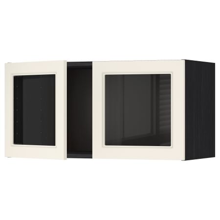 Навесной шкаф с 2 стеклянная дверями МЕТОД, черный, Хитарп белый с оттенком (80x40 см)