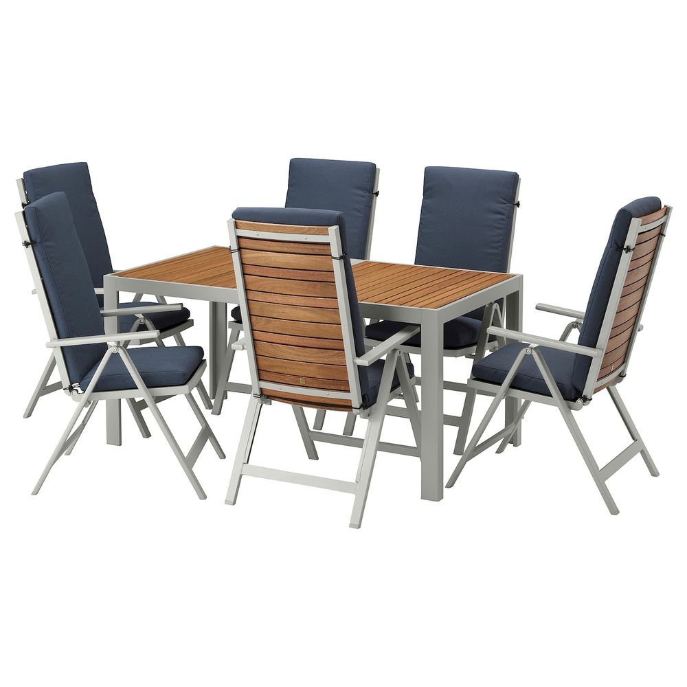 Стол+6кресел,д/сада, светло-коричневый/ФРЁСЁН/ДУВХОЛЬМЕН синий 156x90 см IKEA ШЭЛЛАНД 492.669.32 - фото 1