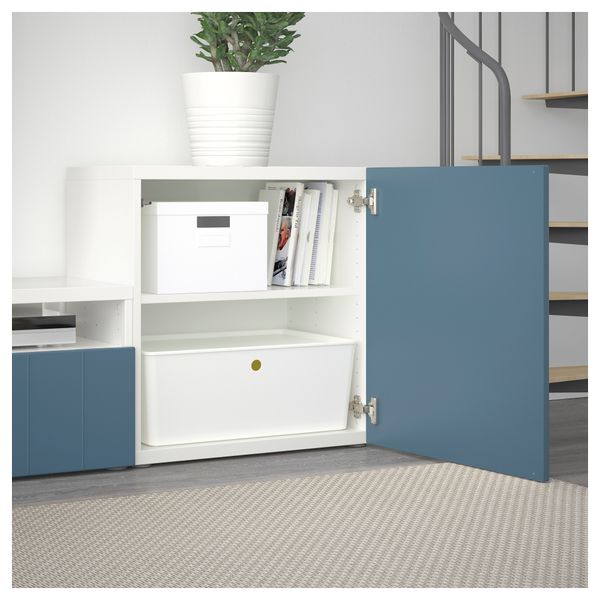 Шкаф для ТВ, комбинированный, стекляные дверцы БЕСТО, белый Халлставик, темно-синий прозрачное стекло (300x20/40x211 см) - фото 3