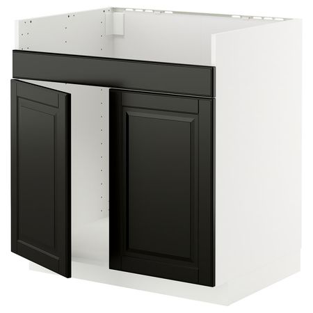 METOD Шкаф д/двойной мойки ХАВСЕН - белый/Bodbyn чёрный 80x60 см
