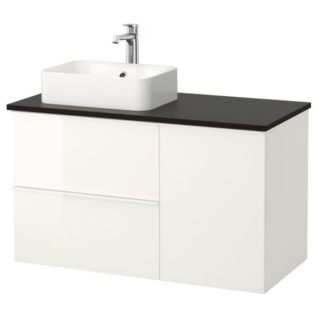 Шкаф с раковиной 45x32 см ГОДМОРГОН/ТОЛКЕН / ХОРВИК, глянцевый белый, антрацит (102x49x72 см)