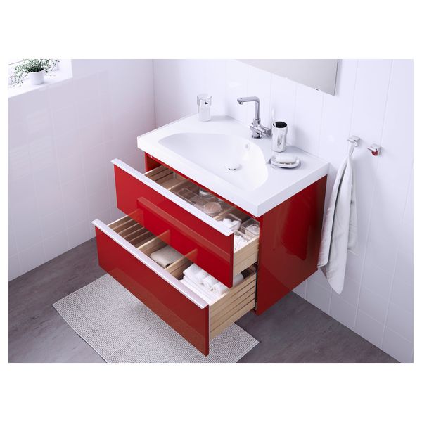 Шкаф для раковины с 2 ящиками ГОДМОРГОН / ЭДЕБОВИКЕН, глянцевый красный (80x49x64 см) - схема-чертеж с размерами