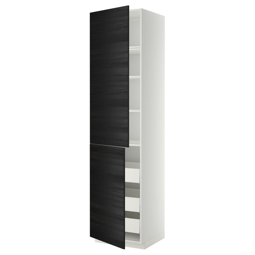 Высокий шкаф + полки, 3 ящика, 2 дверцы МЕТОД / МАКСИМЕРА, белый, Тингсрид черный - фото 1