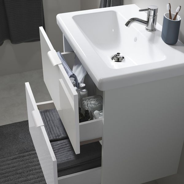 Шкаф под раковину с 2 ящиками, глянцевый, белый 60x40x60 см IKEA FISKÅN ФИСКОН 304.993.71 - схема-чертеж с размерами