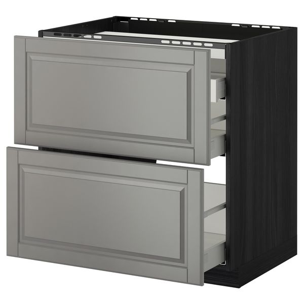 Напольный шкаф, 2 фронтальных панели, 3 ящика МЕТОД / МАКСИМЕРА, черный, Будбин серый - схема-чертеж с размерами