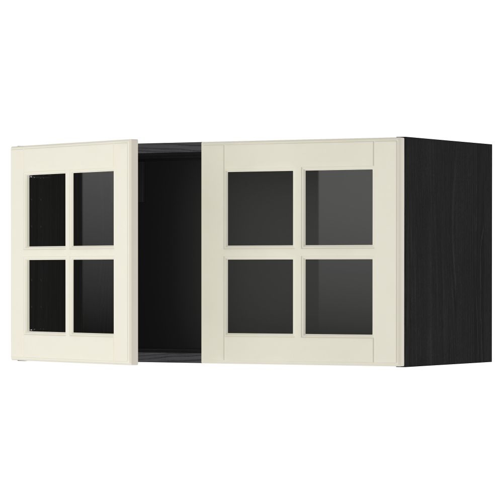 Навесной шкаф с 2 стеклянная дверями МЕТОД, черный, Будбин белый с оттенком (80x40 см) - схема-чертеж с размерами