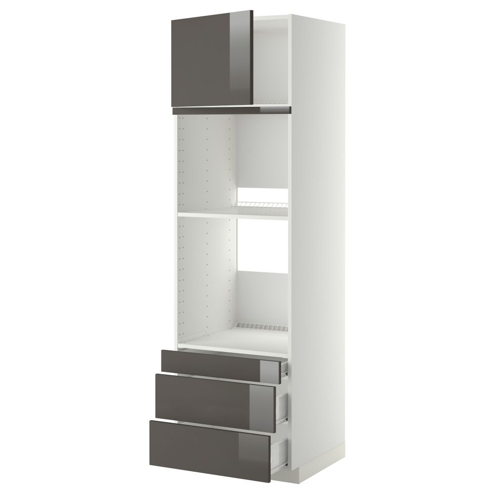 Высокий шкаф для духовки комбинированный, духовка + дверца, 3 ящика МЕТОД / ФОРВАРА, белый, Рингульт серый - фото 1