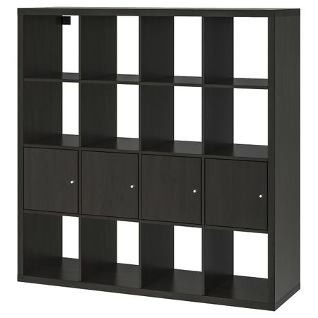 Стеллаж с 4 вставками, черно-коричневый 147x147 см IKEA KALLAX КАЛЛАКС 792.269.11
