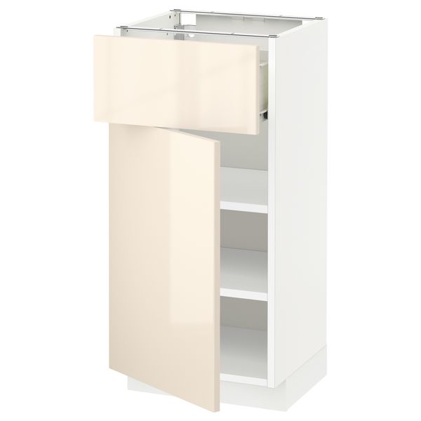 Напольный шкаф с ящиком, дверью МЕТОД / ФОРВАРА, белый, Рингульт кремовый - схема-чертеж с размерами