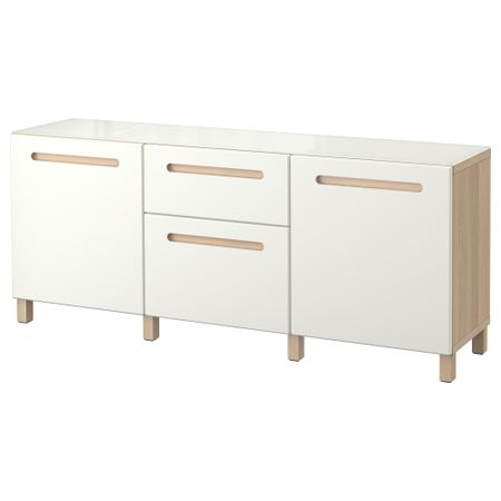 Комбинация для хранения с дверцами, ящиками БЕСТО, под беленый дуб, Марвикен белый (180x40x74 см)