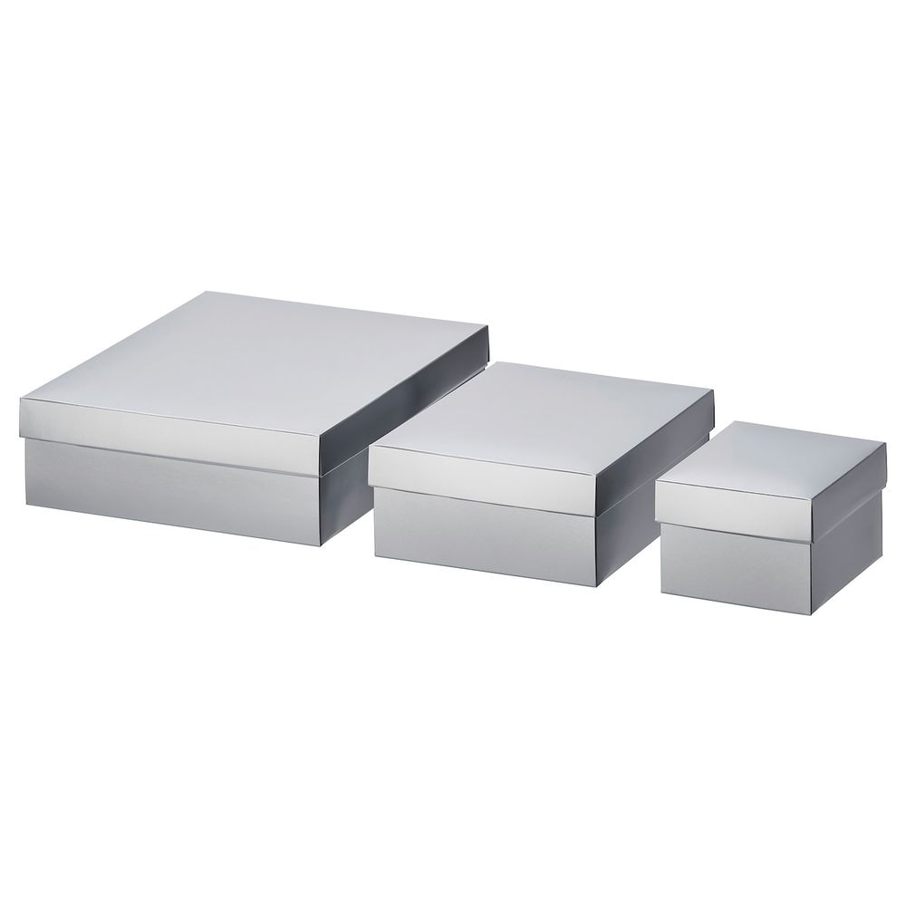 Коробка подарочная, 3 штуки, серебристый IKEA ВИНТЕР 2019 604.623.14 - фото 1