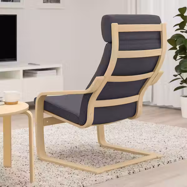 POÄNG Кресло - дубовый шпон, беленый/Skiftebo темно-серый - фото 3