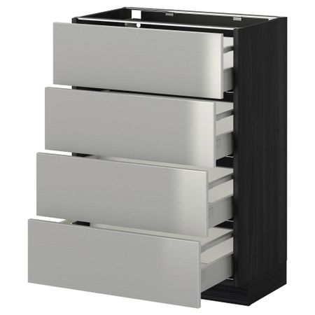 Напольный шкаф 4 фронтальных панели, 4 ящика МЕТОД / МАКСИМЕРА, черный, Гревста нержавеющ сталь