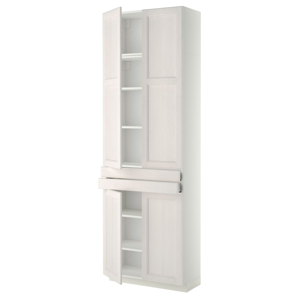 Высокий шкаф + полки, 2 ящика, 4 дверцы МЕТОД / МАКСИМЕРА, белый, Лаксарби белый (80x37x240 см) - фото 1