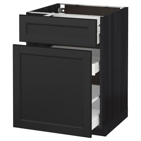 Напольный шкаф, выдвижной секцией, ящик МЕТОД / МАКСИМЕРА, черный, Лаксарби черно-коричневый - схема-чертеж с размерами