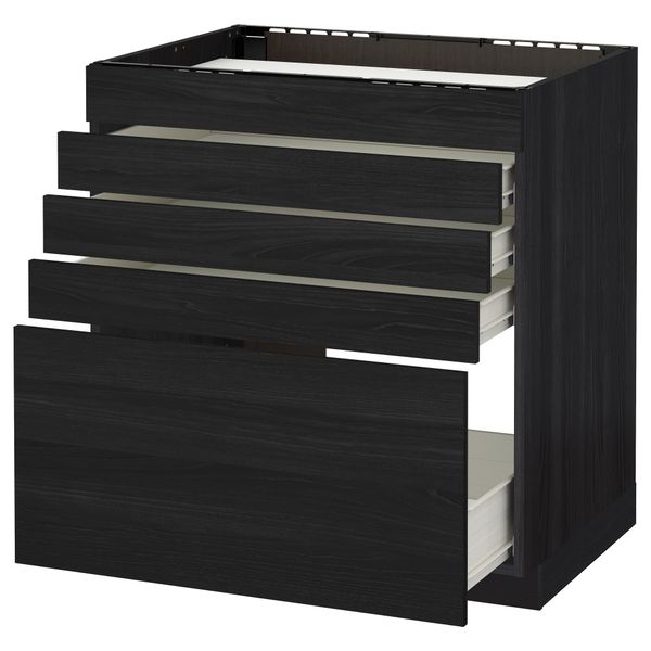 Напольный шкаф для варочной панели, 5 фасадов, 4 ящиков МЕТОД / ФОРВАРА, черный, Тингсрид черный - схема-чертеж с размерами