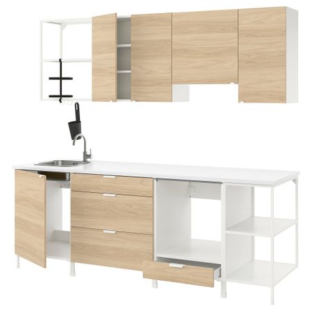 Кухня, белый, под дуб, 243x63.5x222 см IKEA BEGIVENHET БЕГИВЕНХЕТ 393.380.91