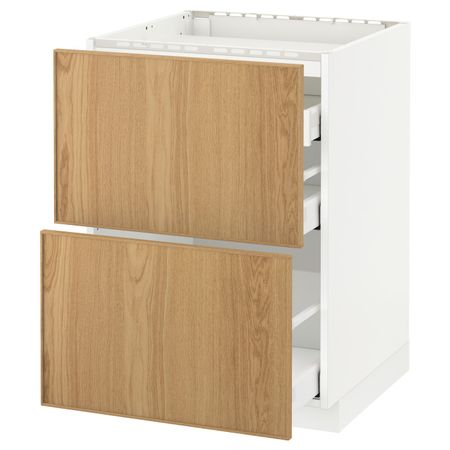 Напольный шкаф, 2 фронтальных панели, 3 ящика, белый/Экестад дуб 60x60 см IKEA METOD МЕТОД / MAXIMERA МАКСИМЕРА 892.356.27