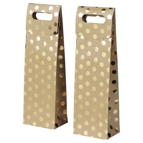 Подарочная упаковка для бутылки, орнамент «точки» коричневый/золотистый 13x41 см IKEA VINTER 2020 ВИНТЕР 2020 104.742.82 - фото 1