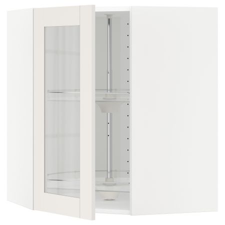 Угловой навесной шкаф с вращающающейся секцией, стеклянными дверцами МЕТОД, белый, Сэведаль белый