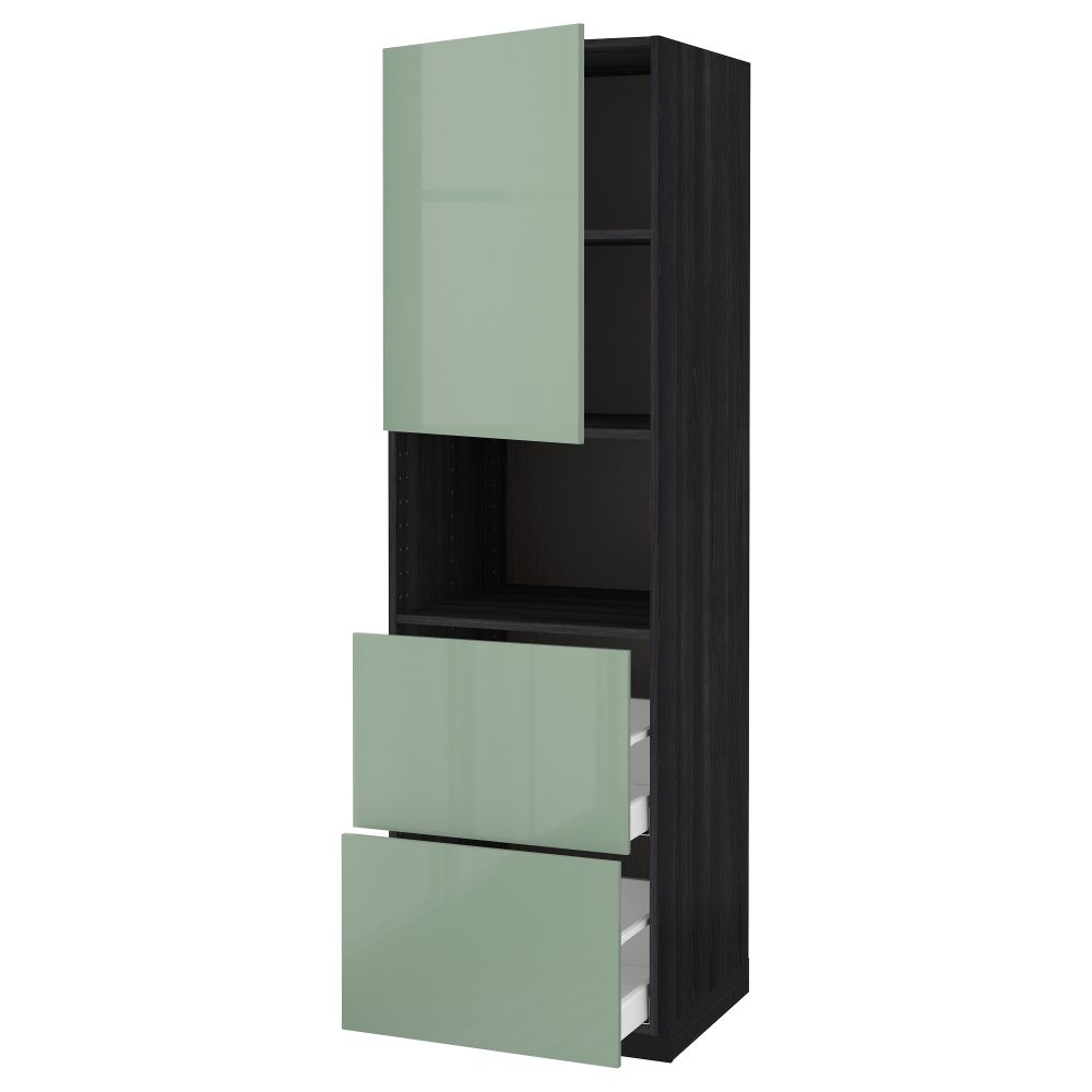 Высокий шкаф для СВЧ/дверца/2ящика МЕТОД / МАКСИМЕРА, черный, Калларп светло-зеленый - схема-чертеж с размерами