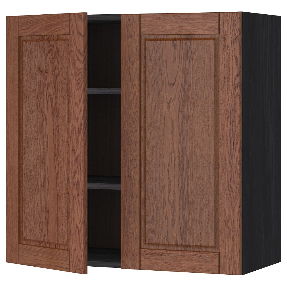 Навесной шкаф с полками, 2 дверцы МЕТОД, черный, Филипстад коричневый - схема-чертеж с размерами