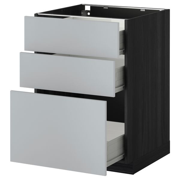 Напольный шкаф с 3 ящиками МЕТОД / ФОРВАРА, черный, Веддинге серый - схема-чертеж с размерами