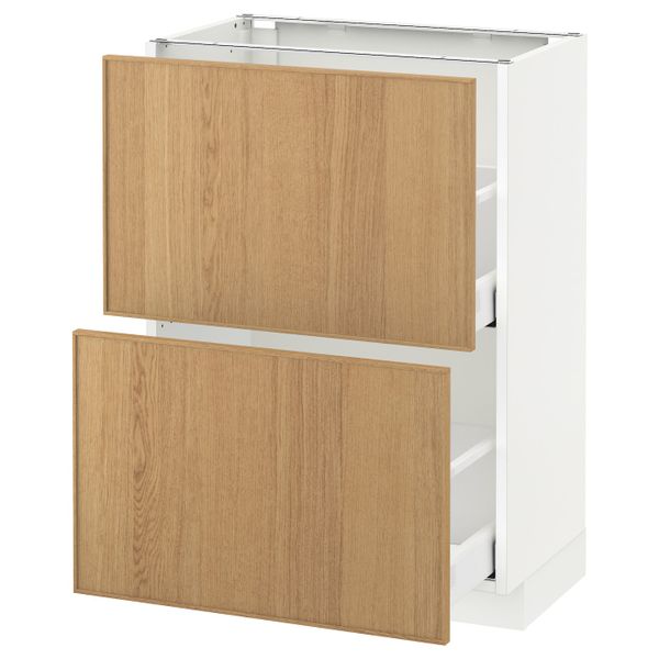 Напольный шкаф с 2 ящиками, белый/Экестад дуб 60x37 см IKEA METOD МЕТОД / MAXIMERA МАКСИМЕРА 992.359.62 - схема-чертеж с размерами