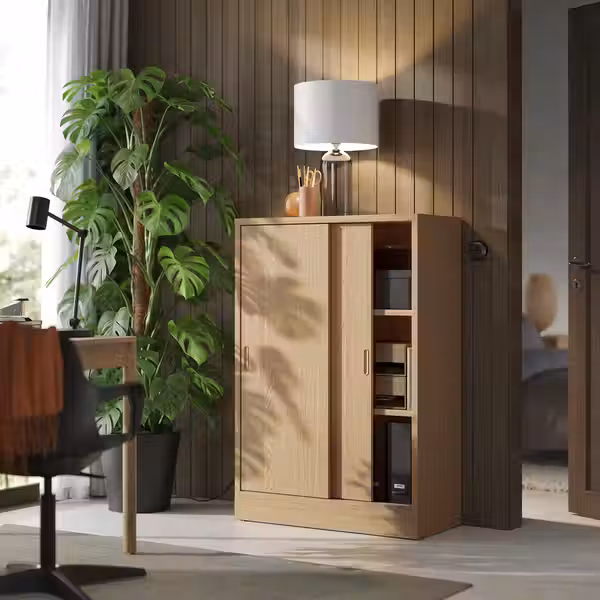 TONSTAD Шкаф с раздвижными дверцами - дубовый шпон 82x37x120 см - фото 3