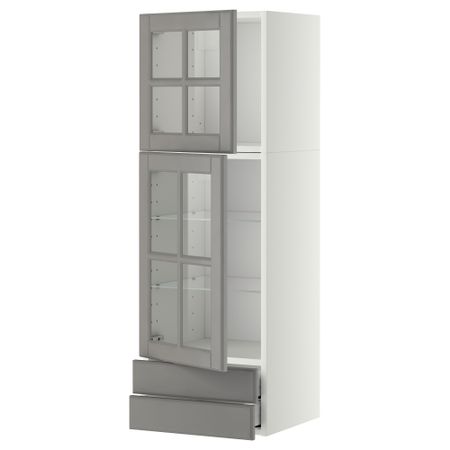 Навесной шкаф, 2 стеклянные дверцы, 2 ящика МЕТОД / МАКСИМЕРА, белый, Будбин серый