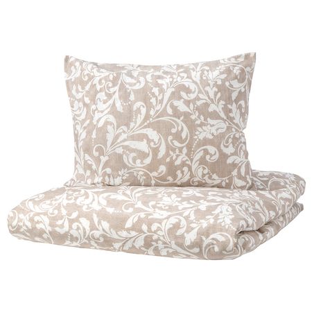 VÅRBRÄCKA Пододеяльник и наволочка - бежевый/белый 150x200/50x60 см