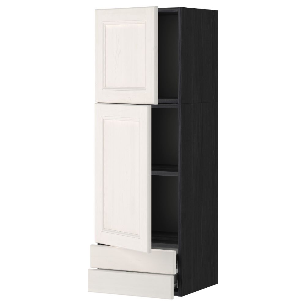 Навесной шкаф, 2 дверцы, 2 ящика МЕТОД / ФОРВАРА, черный, Лаксарби белый - фото 1