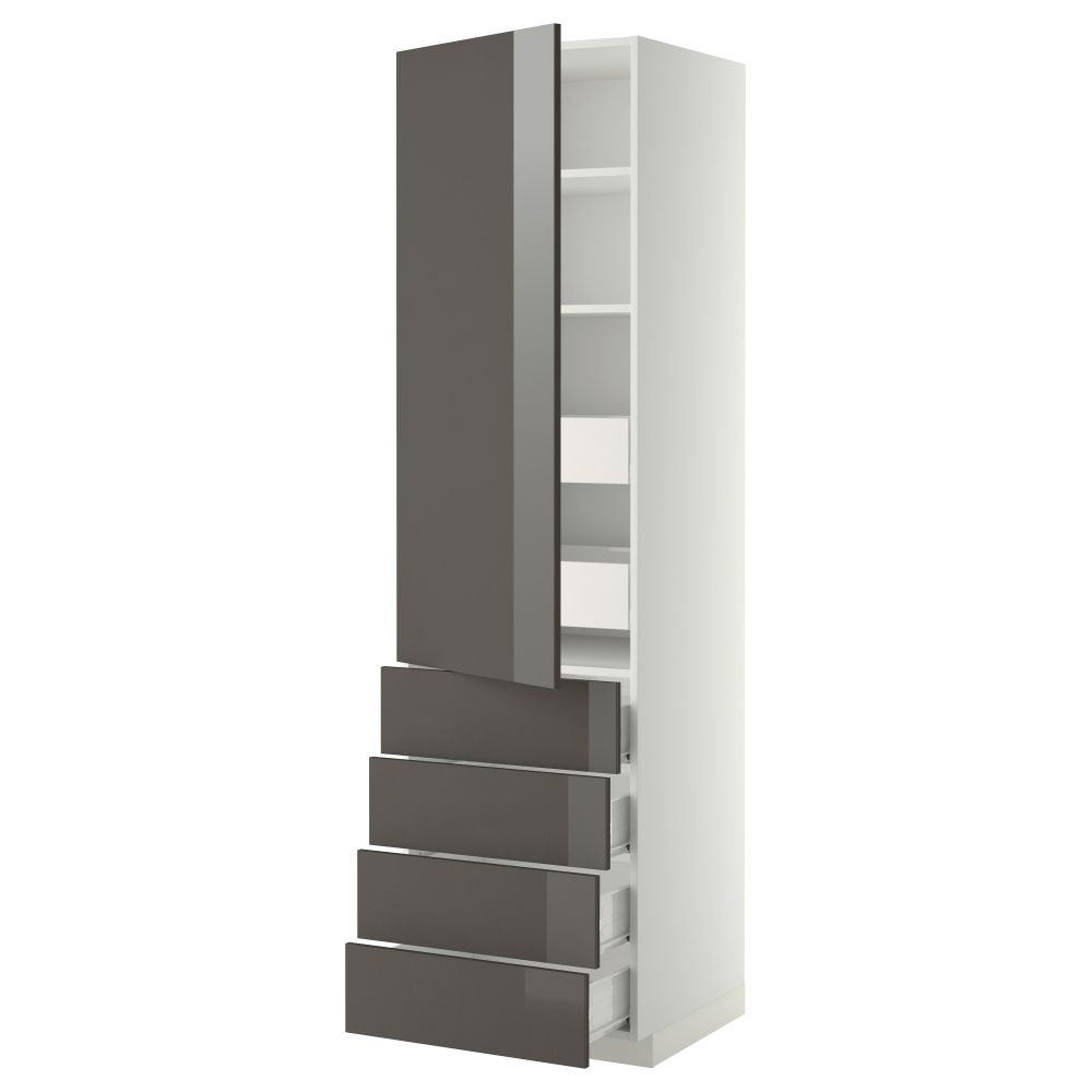 Высокий шкаф с полками/6 ящик, дверцами, 4 фронтальные панели МЕТОД / ФОРВАРА, белый, Рингульт серый - фото 1