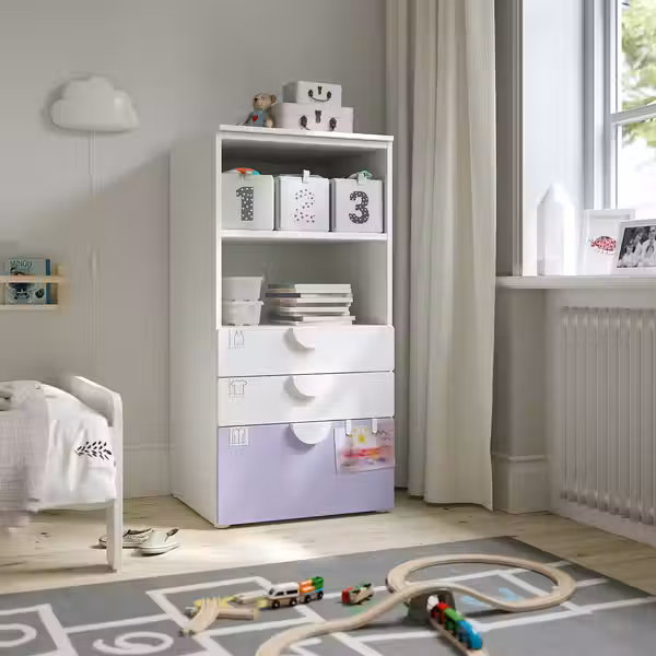 SMÅSTAD / PLATSA Стеллаж - белый сиреневый/с 3 ящиками 60x57x123 см - фото 2
