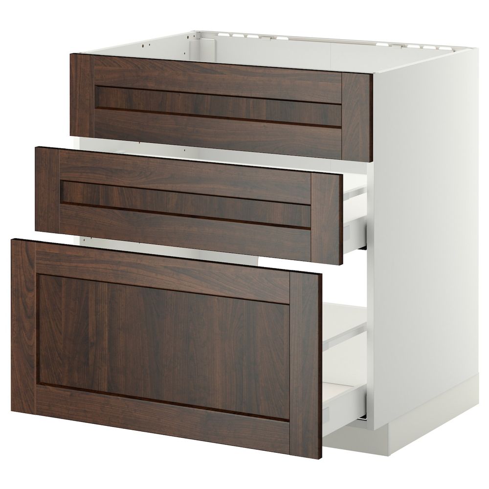 Напольный шкаф под мойку + 3 фронтальных панели/2ящ, белый/Эдсерум коричневый 80x60 см IKEA METOD МЕТОД / MAXIMERA МАКСИМЕРА - фото 1
