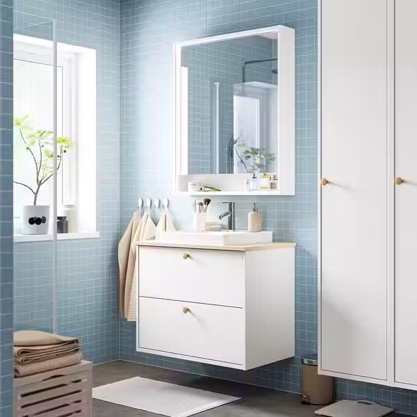 FAXÄLVEN Зеркальный шкаф с подсветкой - белый 80x15x95 см - фото 2