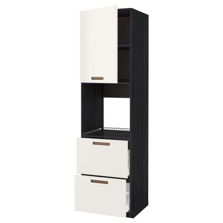 Высокий шкаф для духовки + дверца, 2 форнтальных, 2 высоких ящик МЕТОД / МАКСИМЕРА, черный, Мэрста белый