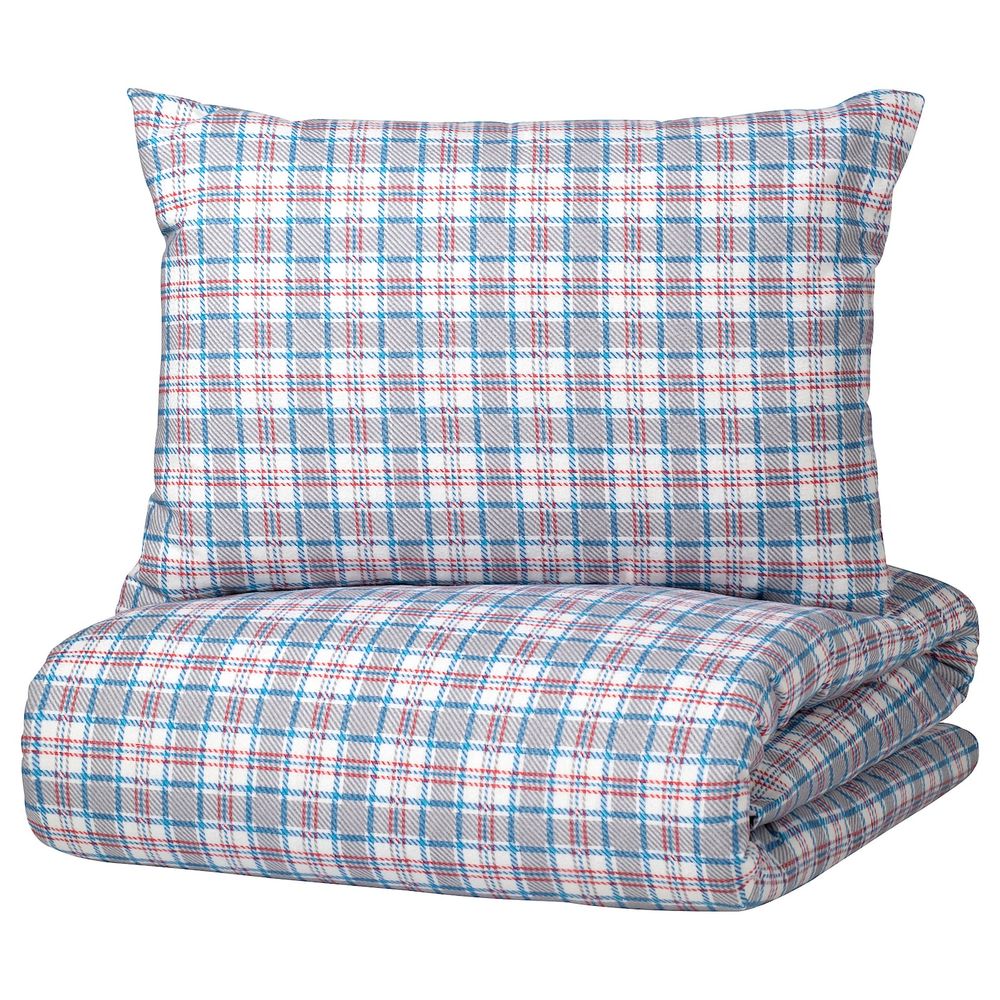 Пододеяльник и 2 наволочки, белый синий/клетка 200x200/50x70 см IKEA SILESHÅR СИЛЕСХОР 405.313.99 - фото 1