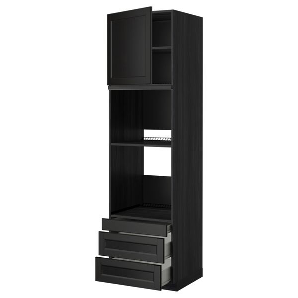 Высокий шкаф для духовки комбинированный, духовка + дверца, 3 ящика МЕТОД / ФОРВАРА, черный, Лаксарби черно-коричневый - фото 1