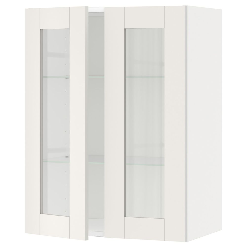 Навесной шкаф/полки/2стеклян двери, белый/Сэведаль белый 60x80 см IKEA METOD МЕТОД 094.456.48 - фото 1